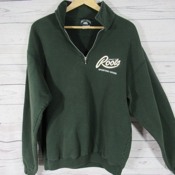 Roots Sweatshirt Mens Medium M Green Half Zip